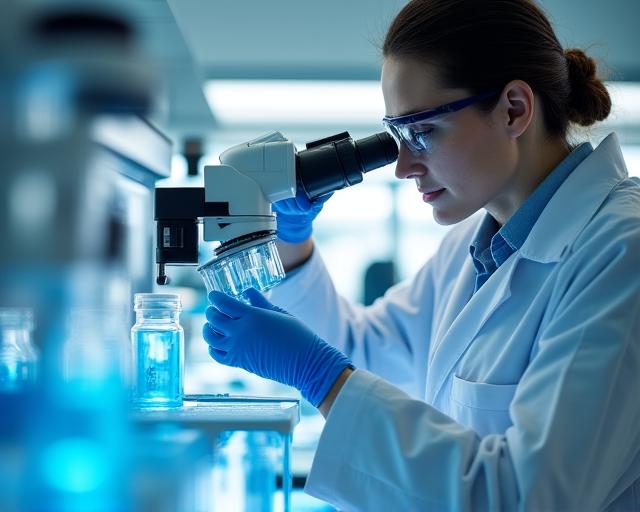 Ricercatore scientifico in laboratorio moderno con tecnologie avanzate